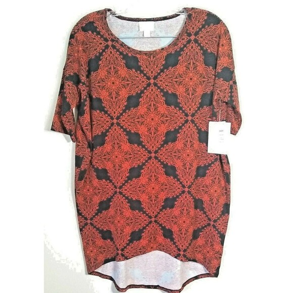 LulaRoe Irma Tunic Red Black Diamond Abstract Print Hi Low Hem Womens Size XXS - Picture 1 of 5